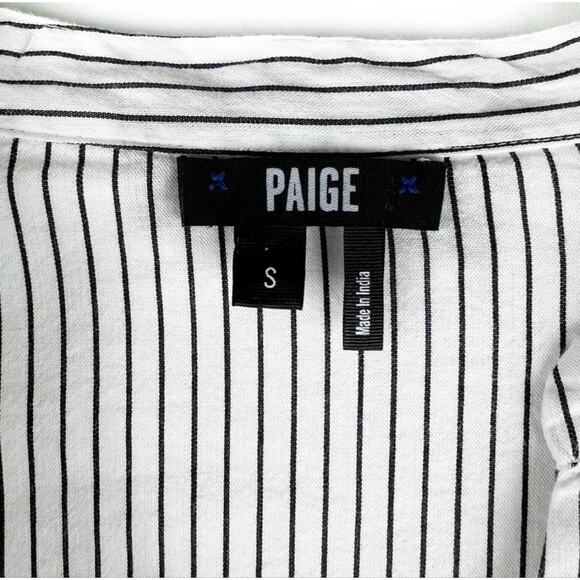 Paige Jenelle Collarless Ruffle Stripe Button Up Shirt Small Corpcore Neutral - Picture 3 of 7